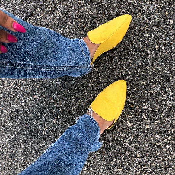 Shoes - Womens Yellow Slide In Pointy Mules Loafers